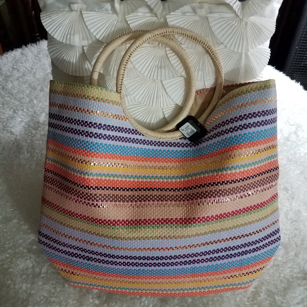 New Avenue Bright Multicolored Straw Tote - Picture 3 of 8